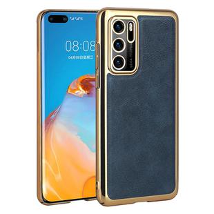 For Huawei P40 Electroplated Leather Texture PU + PC Phone Case(Blue)