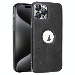 For iPhone 15 Pro Max Electroplated Leather Texture PU + PC Phone Case(Black)