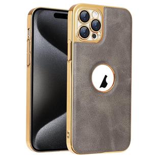 For iPhone 15 Pro Electroplated Leather Texture PU + PC Phone Case(Grey)