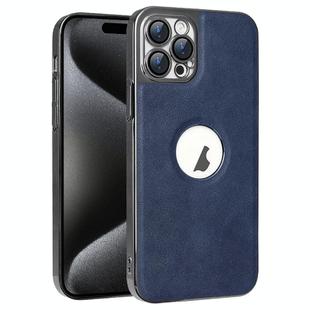 For iPhone 15 Pro Electroplated Leather Texture PU + PC Phone Case(Blue)