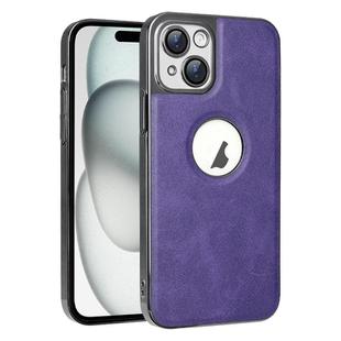 For iPhone 15 Electroplated Leather Texture PU + PC Phone Case(Purple)