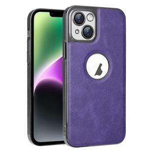 For iPhone 14 Electroplated Leather Texture PU + PC Phone Case(Purple)