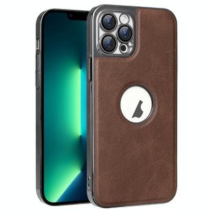 For iPhone 13 Pro Max Electroplated Leather Texture PU + PC Phone Case(Brown)