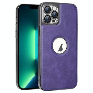 For iPhone 13 Pro Max Electroplated Leather Texture PU + PC Phone Case(Purple)