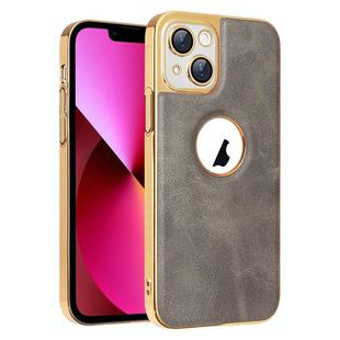 For iPhone 13 Electroplated Leather Texture PU + PC Phone Case(Grey)