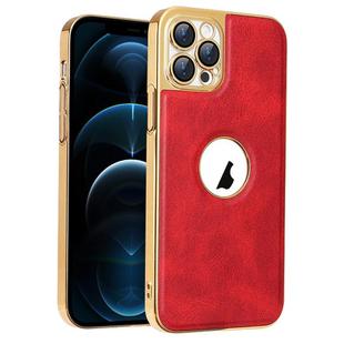 For iPhone 12 Pro Max Electroplated Leather Texture PU + PC Phone Case(Red)