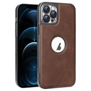 For iPhone 12 Pro Max Electroplated Leather Texture PU + PC Phone Case(Brown)