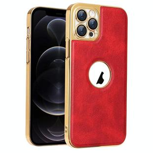 For iPhone 12 Pro Electroplated Leather Texture PU + PC Phone Case(Red)