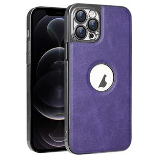 For iPhone 12 Pro Electroplated Leather Texture PU + PC Phone Case(Purple)