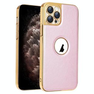 For iPhone 11 Pro Max Electroplated Leather Texture PU + PC Phone Case(Pink)