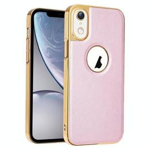 For  iPhone XR Electroplated Leather Texture PU + PC Phone Case(Pink)