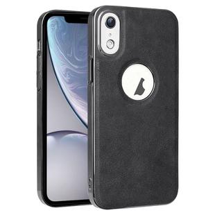 For  iPhone XR Electroplated Leather Texture PU + PC Phone Case(Black)