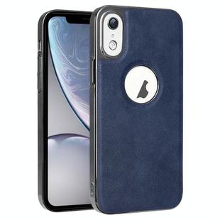 For  iPhone XR Electroplated Leather Texture PU + PC Phone Case(Blue)
