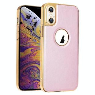 For iPhone XS Max Electroplated Leather Texture PU + PC Phone Case(Pink)