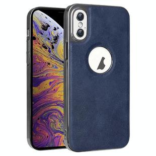 For iPhone XS Max Electroplated Leather Texture PU + PC Phone Case(Blue)