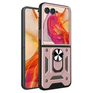 For Motorola Razr 50 Armor Ring Holder TPU Hybrid PC Phone Case(Rose Gold)