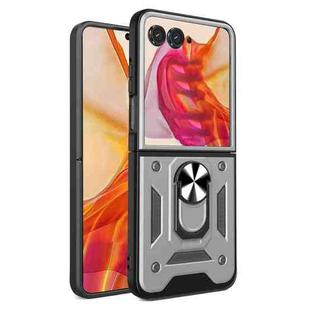 For Motorola Razr 50 Armor Ring Holder TPU Hybrid PC Phone Case(Silver)