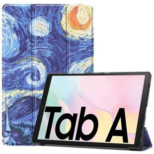 For Samsung Galaxy Tab A7 2020 T500 Colored Drawing Pattern Horizontal Flip Leather Case with Three-folding Holder & Sleep / Wake-up Function(Starry Sky)