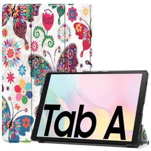 For Samsung Galaxy Tab A7 2020 T500 Colored Drawing Pattern Horizontal Flip Leather Case with Three-folding Holder & Sleep / Wake-up Function(Color Butterfly)