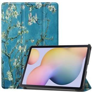 For Samsung Galaxy Tab S7 T870 Colored Drawing Pattern Horizontal Flip Leather Case with Three-folding Holder & Sleep / Wake-up Function(Apricot Blossom)