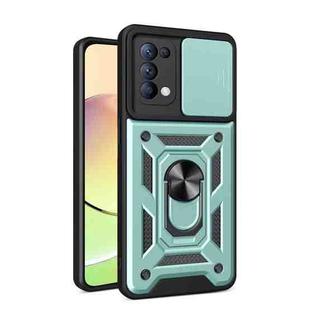 For OPPO Reno5 4G/5G Sliding Camera Cover Design TPU Hybrid PC Phone Case(Mint Green)
