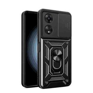 For OPPO A58 4G Global Sliding Camera Cover Design TPU Hybrid PC Phone Case(Black)