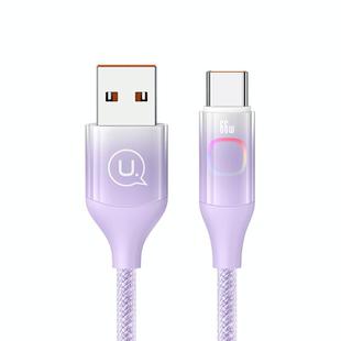 USAMS US-SJ636 1.2m USB to Type-C 6A Fast Charging Cable with Colorful Light(Gradient Purple)