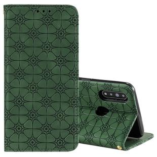 For OPPO A8 / A31 (2020) Lucky Flowers Embossing Pattern Magnetic Horizontal Flip Leather Case with Holder & Card Slots(Dark Green)