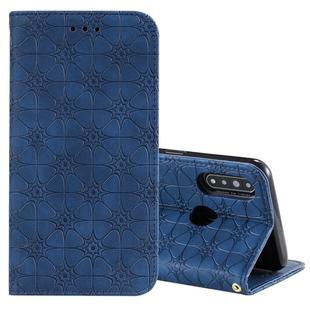 For OPPO A8 / A31 (2020) Lucky Flowers Embossing Pattern Magnetic Horizontal Flip Leather Case with Holder & Card Slots(Dark Blue)