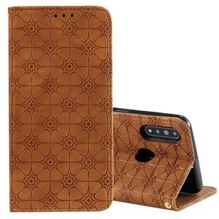For OPPO A8 / A31 (2020) Lucky Flowers Embossing Pattern Magnetic Horizontal Flip Leather Case with Holder & Card Slots(Brown)