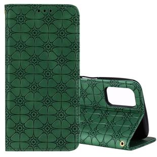 For OPPO A52 / A72 / A92 Lucky Flowers Embossing Pattern Magnetic Horizontal Flip Leather Case with Holder & Card Slots(Dark Green)