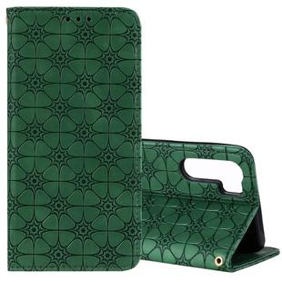 For OPPO A91 / F15 (2020) Lucky Flowers Embossing Pattern Magnetic Horizontal Flip Leather Case with Holder & Card Slots(Dark Green)