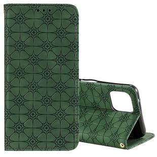 For OPPO A92s Lucky Flowers Embossing Pattern Magnetic Horizontal Flip Leather Case with Holder & Card Slots(Dark Green)