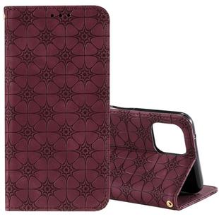 For OPPO A92s Lucky Flowers Embossing Pattern Magnetic Horizontal Flip Leather Case with Holder & Card Slots(Wine Red)