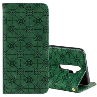 For OPPO A9 (2020) / A5 (2020) / A11X Lucky Flowers Embossing Pattern Magnetic Horizontal Flip Leather Case with Holder & Card Slots(Dark Green)