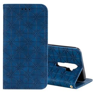 For OPPO A9 (2020) / A5 (2020) / A11X Lucky Flowers Embossing Pattern Magnetic Horizontal Flip Leather Case with Holder & Card Slots(Dark Blue)