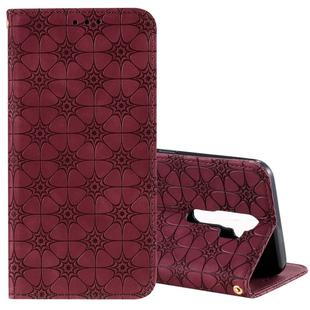 For OPPO A9 (2020) / A5 (2020) / A11X Lucky Flowers Embossing Pattern Magnetic Horizontal Flip Leather Case with Holder & Card Slots(Wine Red)