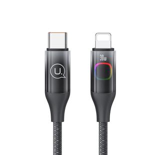 USAMS US-SJ638 1.2m Type-C to 8 Pin PD30W Fast Charging Cable with Colorful Light(Gradient Black)