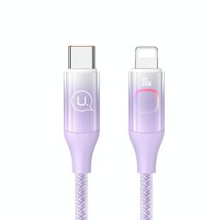 USAMS US-SJ638 1.2m Type-C to 8 Pin PD30W Fast Charging Cable with Colorful Light(Gradient Purple)