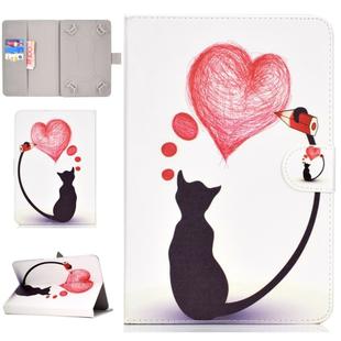 For 7 inch Universal Tablet PC Colored Drawing Pattern Horizontal Flip PU Leather Case with Holder & Card Slot(Loving Cat)