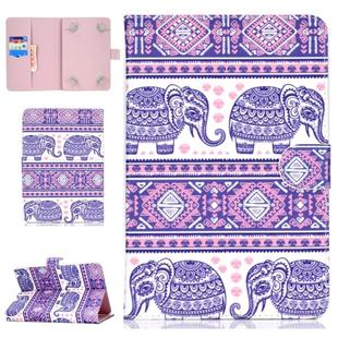 For 7 inch Universal Tablet PC Colored Drawing Pattern Horizontal Flip PU Leather Case with Holder & Card Slot(Totem Elephant)