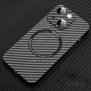 For iPhone 14 Plus MagSafe Magnetic PC Carbon Fiber Phone Case with Lens Film(Black)