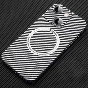 For iPhone 14 MagSafe Magnetic PC Carbon Fiber Phone Case with Lens Film(Silver White)