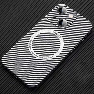 For iPhone 13 MagSafe Magnetic PC Carbon Fiber Phone Case with Lens Film(Silver White)