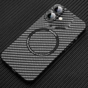 For iPhone 16 Plus MagSafe Magnetic PC Carbon Fiber Phone Case with Lens Film(Black)