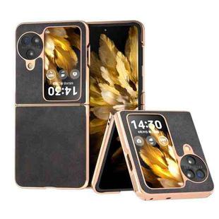 For OPPO Find N3 Flip Nano Electroplating Dual Color Cowhide Texture Protective Phone Case(Black)