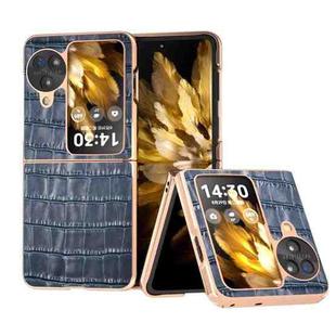 For OPPO Find N3 Flip Crocodile Texture Genuine Leather Electroplating Phone Case(Blue)