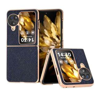 For OPPO Find N3 Flip Nano Electroplating Cross Texture Genuine Leather Phone Case(Blue)