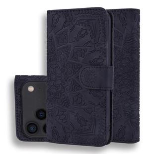 For iPhone 17 Pro Max Mandala Embossed Dual-Fold Calf Leather Phone Case(Black)