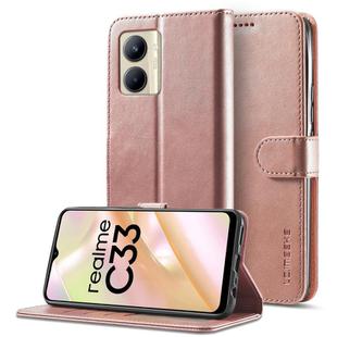 For Realme C33 2022 / C33 2023 LC.IMEEKE Calf Texture Horizontal Flip Leather Case(Rose Gold)